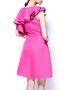 Fuchsia Ruffled A-line Polyester Sleeveless Dress